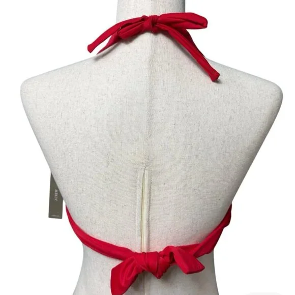 J Crew Halter Tie Back Bikini Top Small Red Bright Cerise Swim Suit BY633 J.Crew - Picture 2 of 9